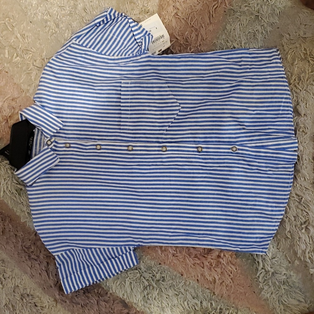 ZARA Blue & White Pinstripe Button-front Cuff Sleeve Blouse Size xs NWT